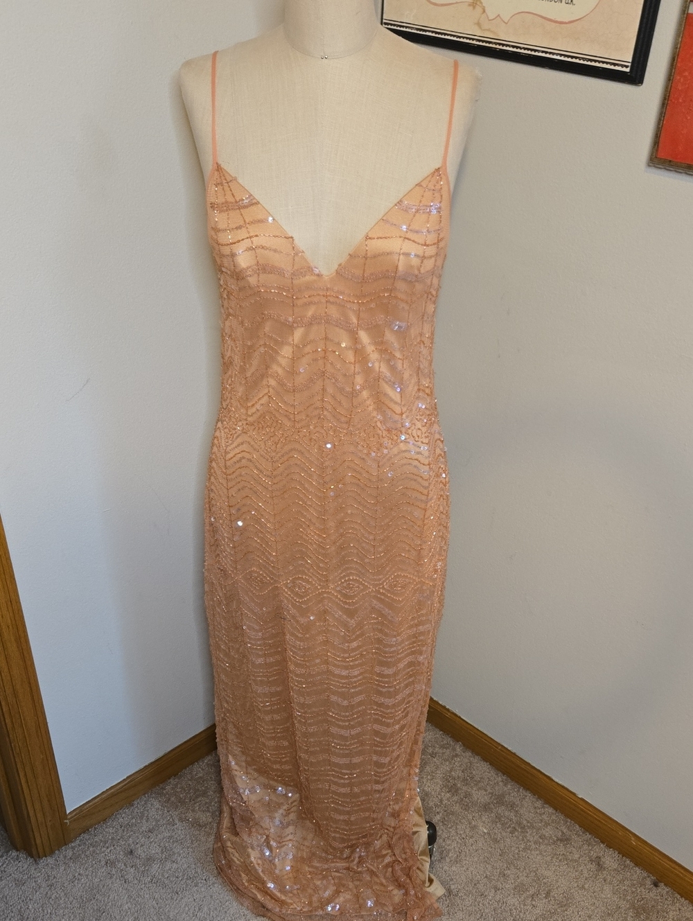 La Perla Peach Sequin Strapless Slip Gown